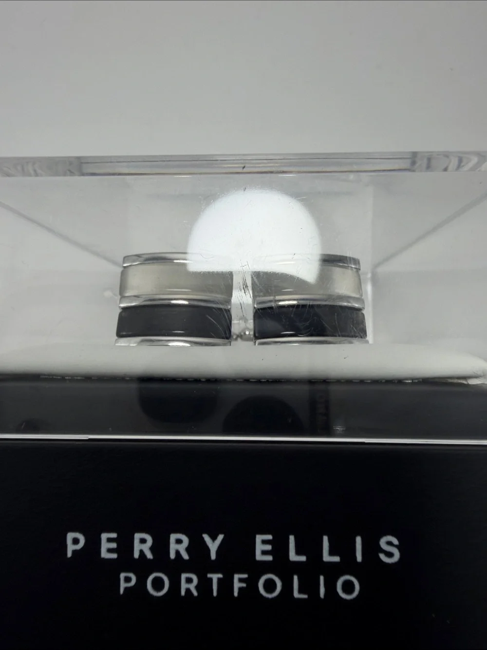 Perry Ellis Silver and Black Striped Cufflinks